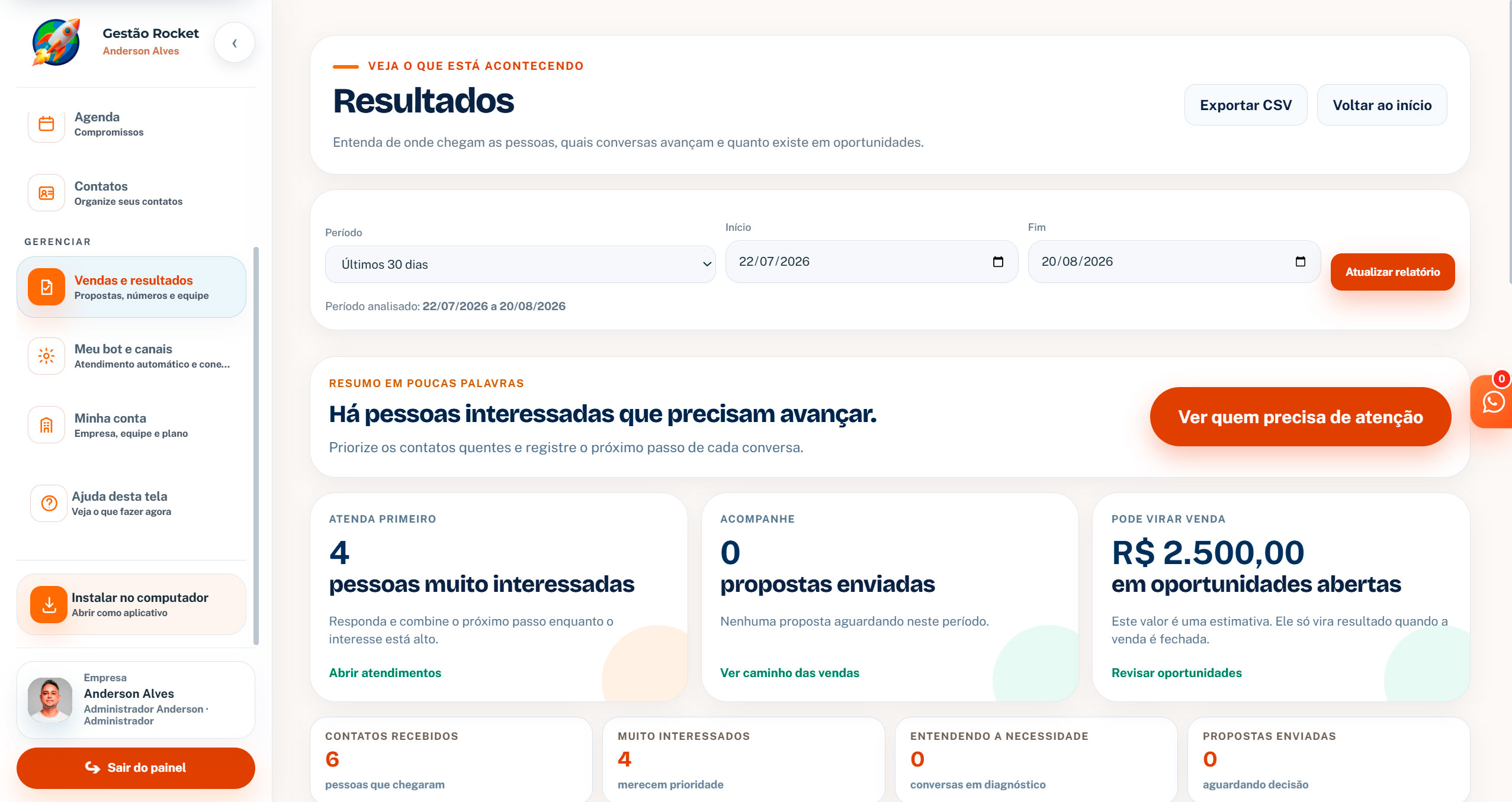 Resultados e propostas do atendimento na Gestão Rocket
